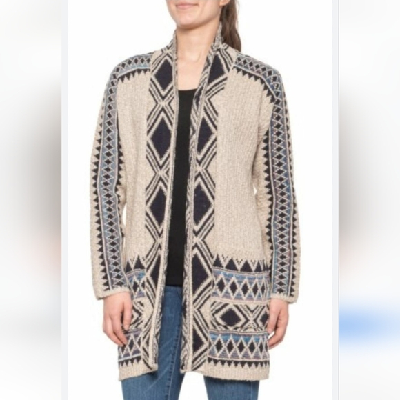 Lucky Brand Aztec boho tribal print open front cardigan, sz LG/XL *pockets! - Picture 1 of 8
